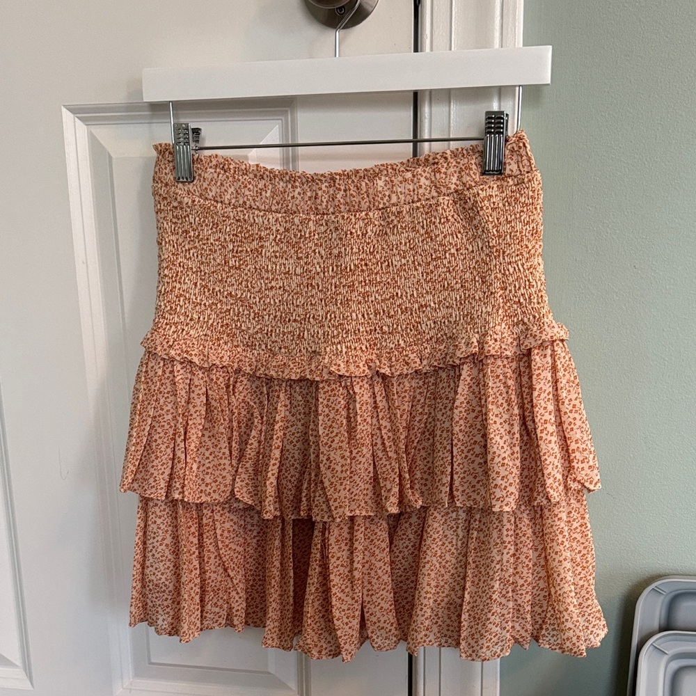 Ruffled Floral Mini Skirt in Coral by [Brand]
